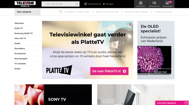 Voorpagina website Televisiewinkel.nl